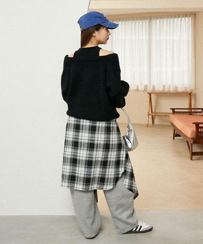 背心疊穿風格亨利領開口針織套頭衫