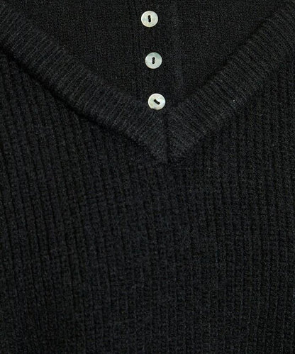 背心疊穿風格亨利領開口針織套頭衫