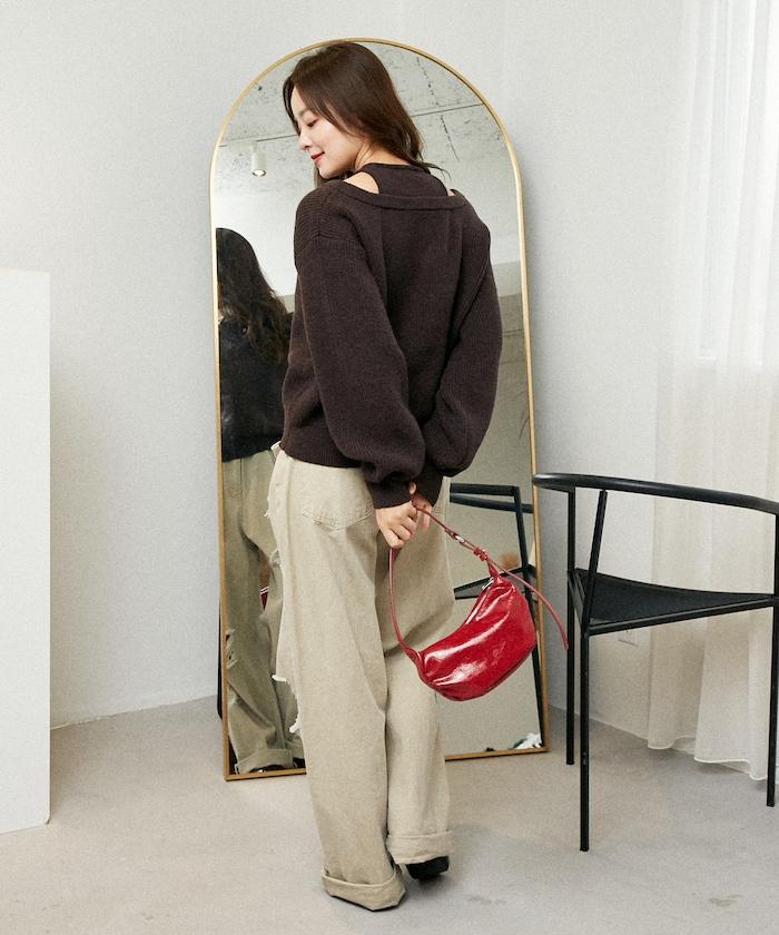 背心疊穿風格亨利領開口針織套頭衫