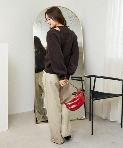 背心疊穿風格亨利領開口針織套頭衫