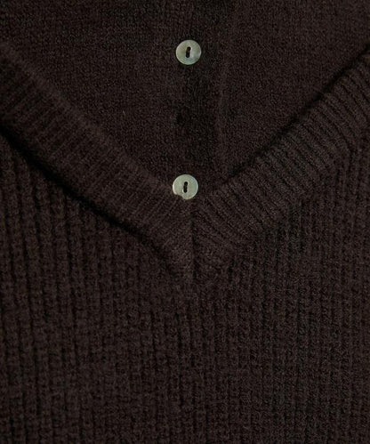 背心疊穿風格亨利領開口針織套頭衫