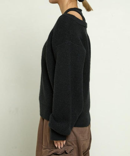 背心疊穿風格亨利領開口針織套頭衫