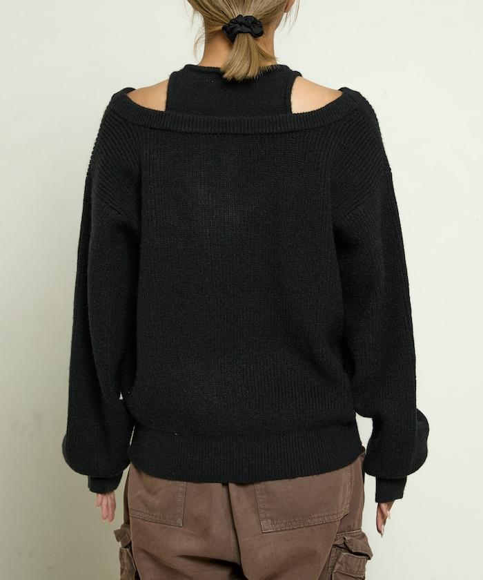 背心疊穿風格亨利領開口針織套頭衫