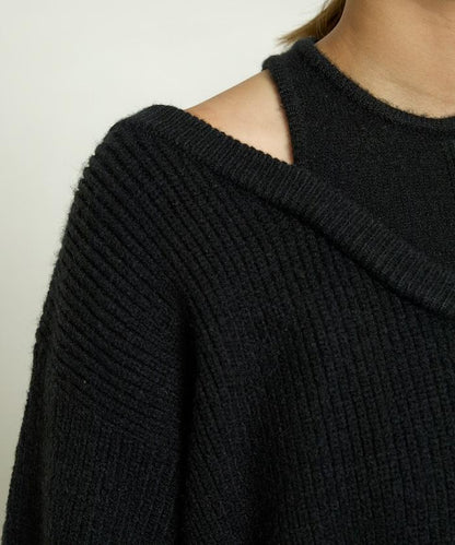 背心疊穿風格亨利領開口針織套頭衫