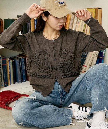 荷葉邊藝術圓領針織開衫