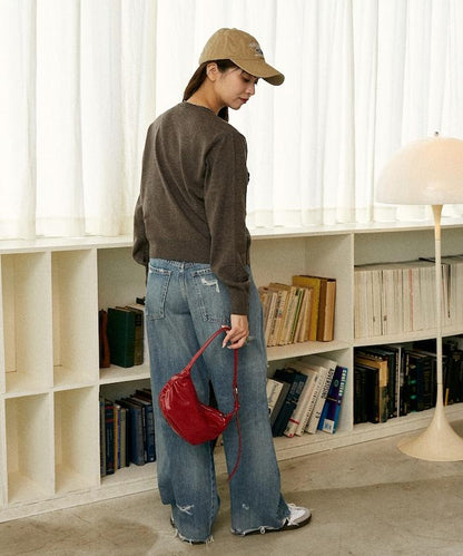 荷葉邊藝術圓領針織開衫