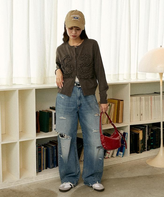 荷葉邊藝術圓領針織開衫