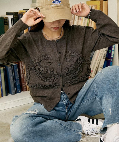 荷葉邊藝術圓領針織開衫