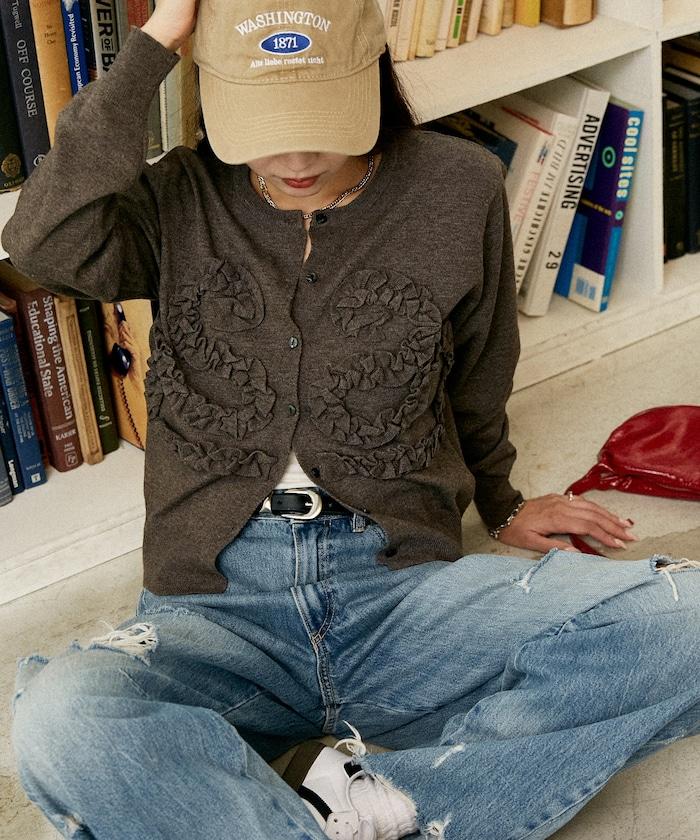 荷葉邊藝術圓領針織開衫