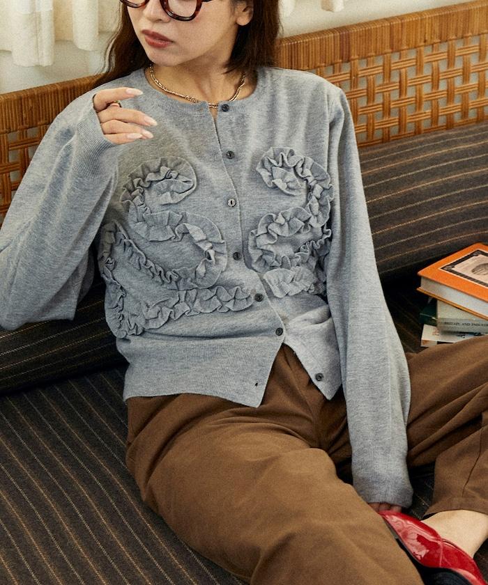 荷葉邊藝術圓領針織開衫