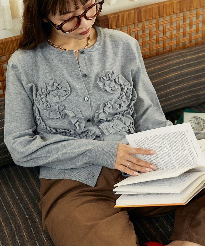 荷葉邊藝術圓領針織開衫