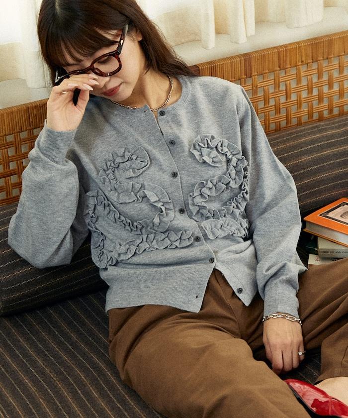 荷葉邊藝術圓領針織開衫