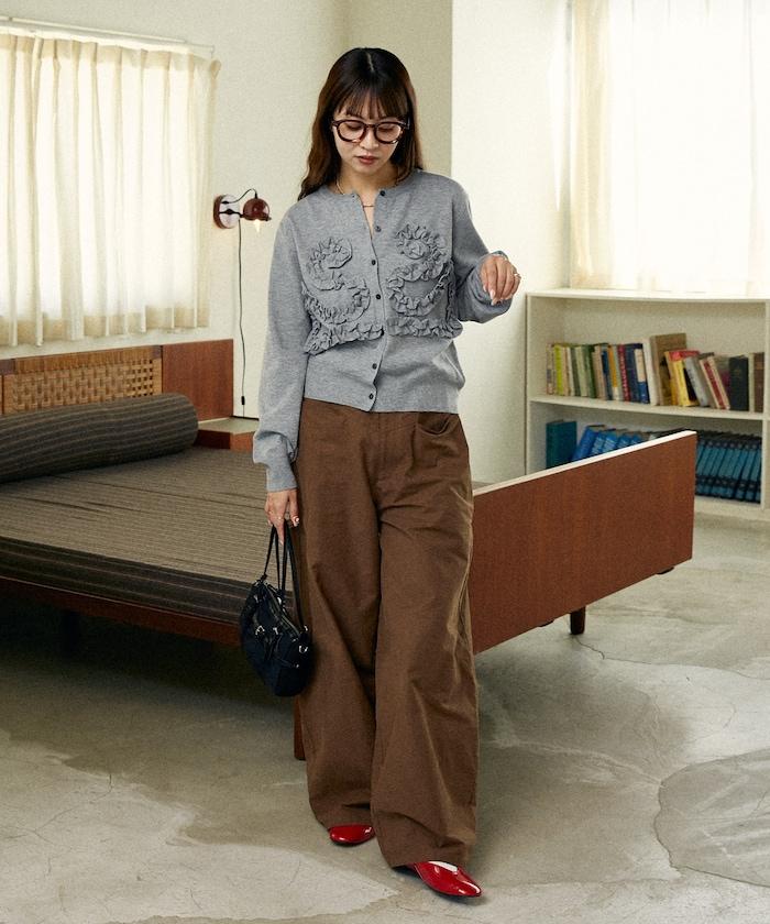 荷葉邊藝術圓領針織開衫