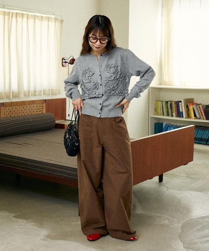 荷葉邊藝術圓領針織開衫