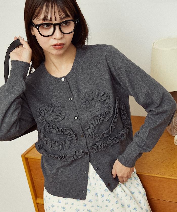 荷葉邊藝術圓領針織開衫