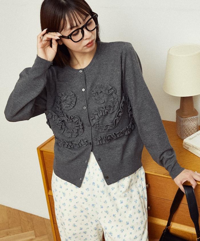 荷葉邊藝術圓領針織開衫