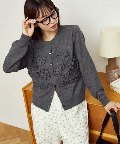 荷葉邊藝術圓領針織開衫