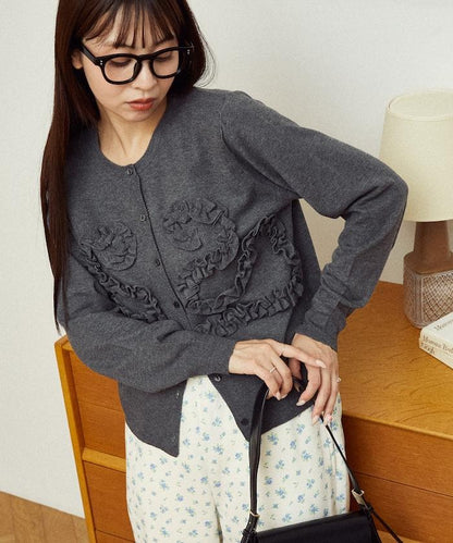 荷葉邊藝術圓領針織開衫