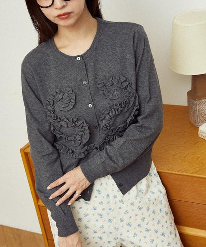 荷葉邊藝術圓領針織開衫