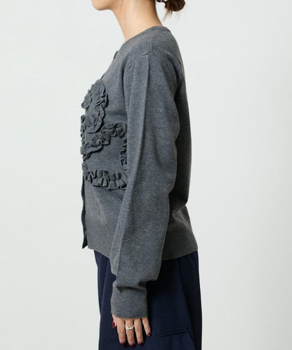 荷葉邊藝術圓領針織開衫