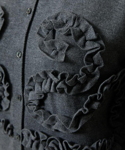 荷葉邊藝術圓領針織開衫