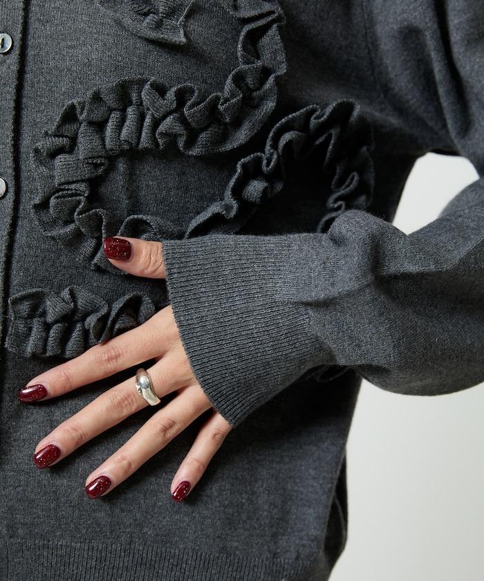 荷葉邊藝術圓領針織開衫