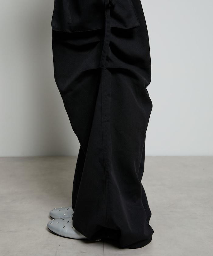 帶側口袋褶皺長褲