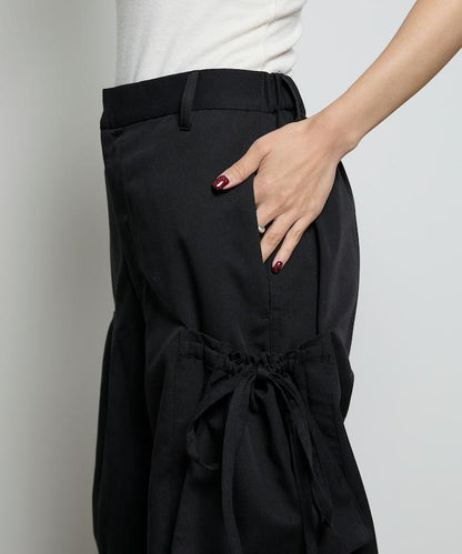 帶側口袋褶皺長褲