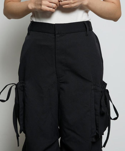 帶側口袋褶皺長褲