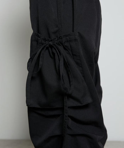 帶側口袋褶皺長褲