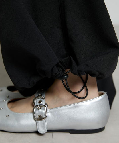 帶側口袋褶皺長褲