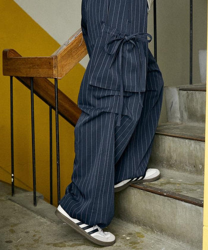 帶側口袋褶皺長褲