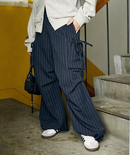 帶側口袋褶皺長褲