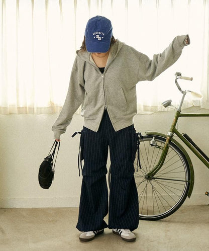 帶側口袋褶皺長褲