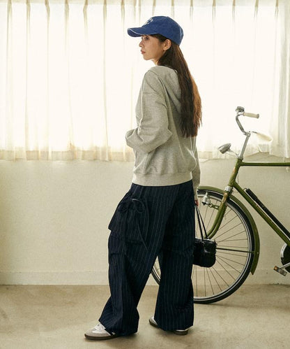 帶側口袋褶皺長褲