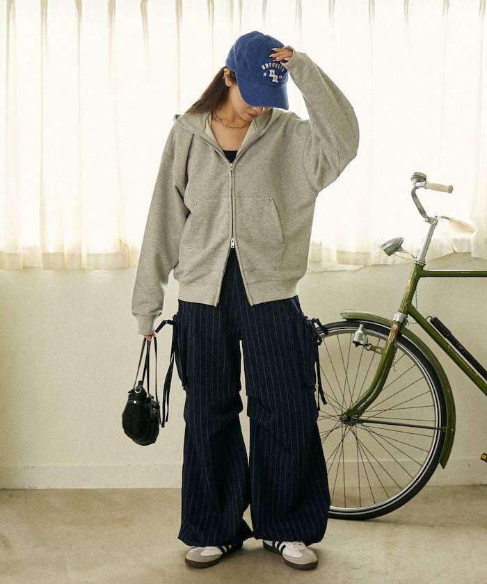 帶側口袋褶皺長褲