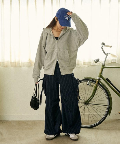 帶側口袋褶皺長褲