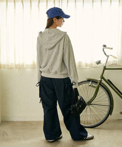 帶側口袋褶皺長褲