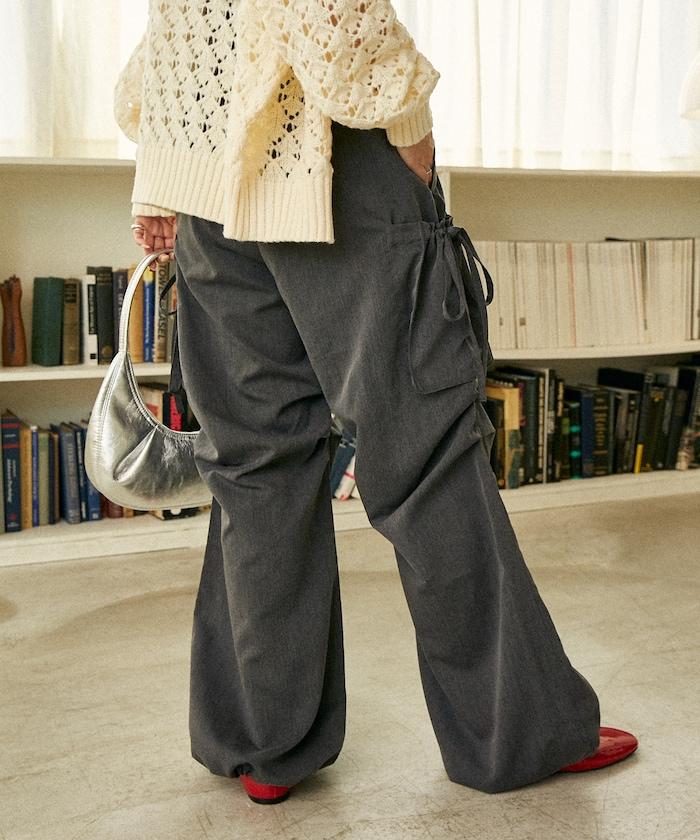 帶側口袋褶皺長褲