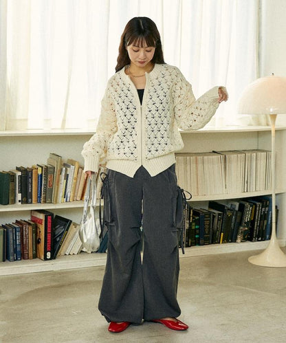 鏤空編織拉鍊開衫