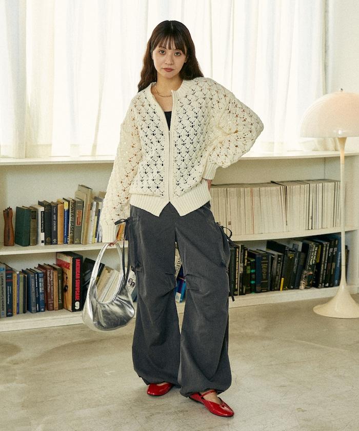 鏤空編織拉鍊開衫