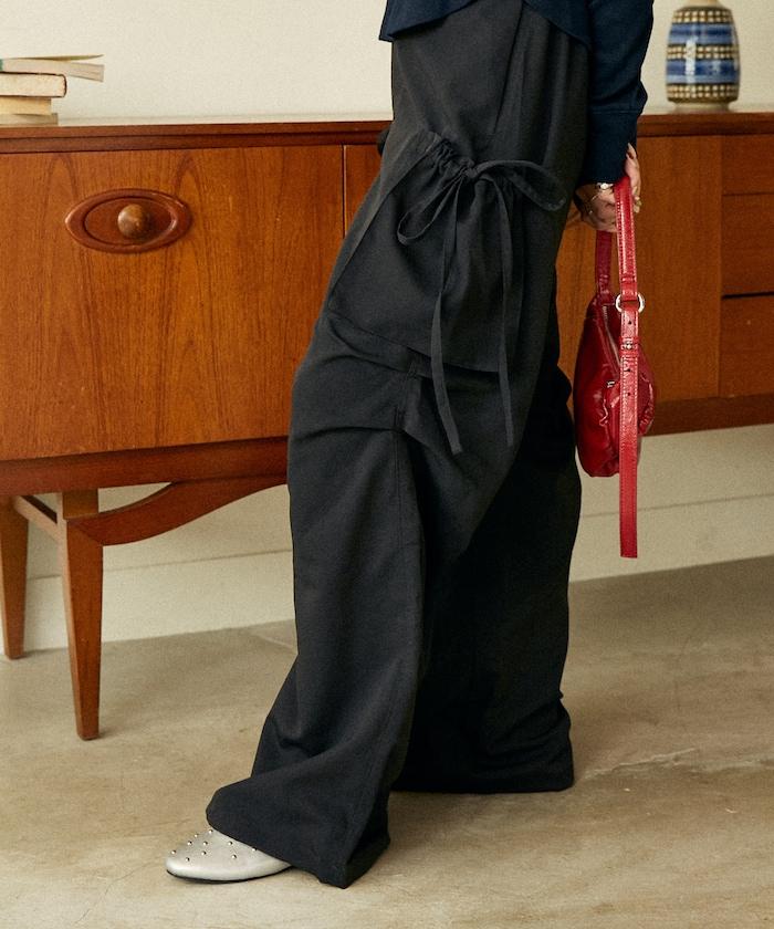 帶側口袋褶皺長褲