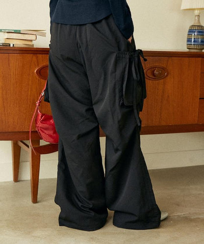 帶側口袋褶皺長褲