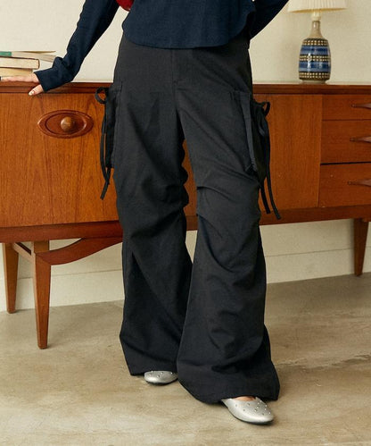 帶側口袋褶皺長褲