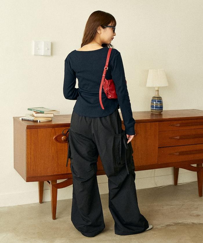 帶側口袋褶皺長褲