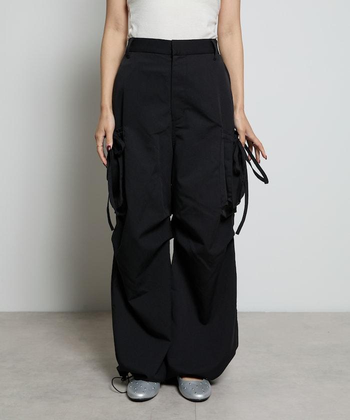 帶側口袋褶皺長褲