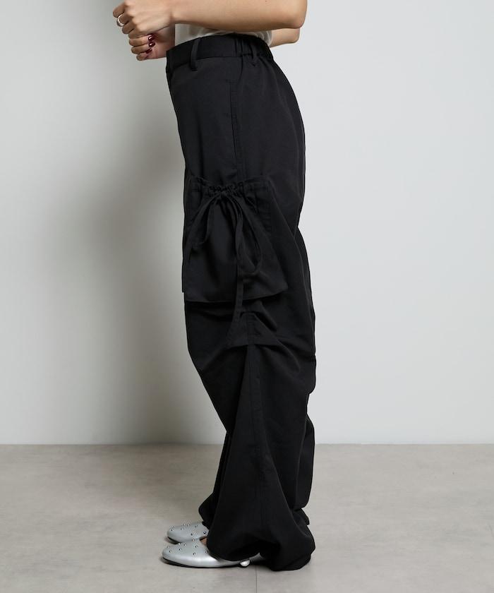 帶側口袋褶皺長褲