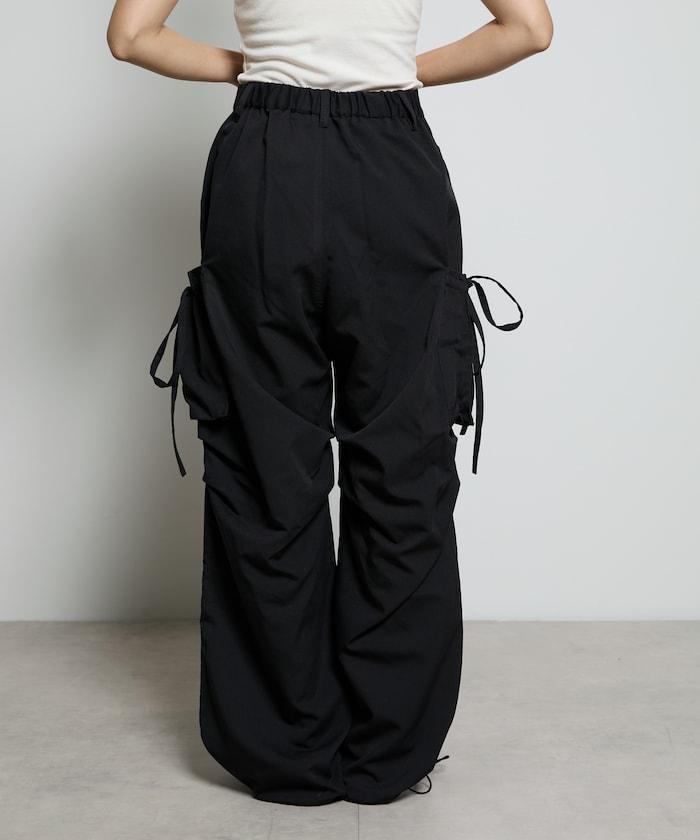 帶側口袋褶皺長褲