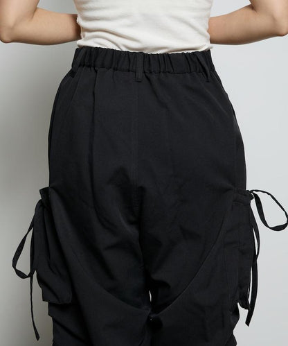 帶側口袋褶皺長褲