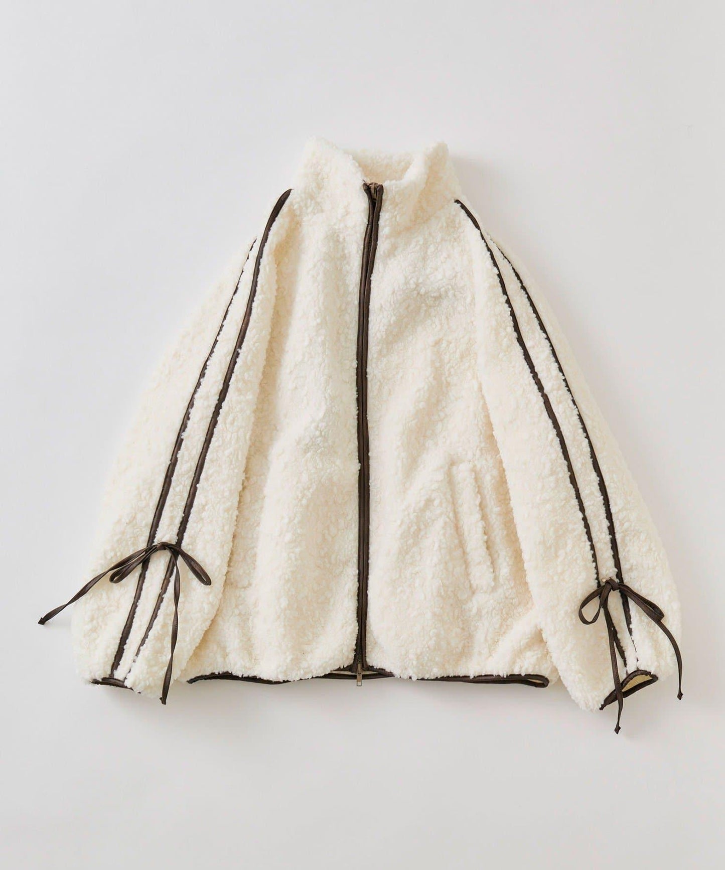 拼接滾邊仿羊羔絨短外套